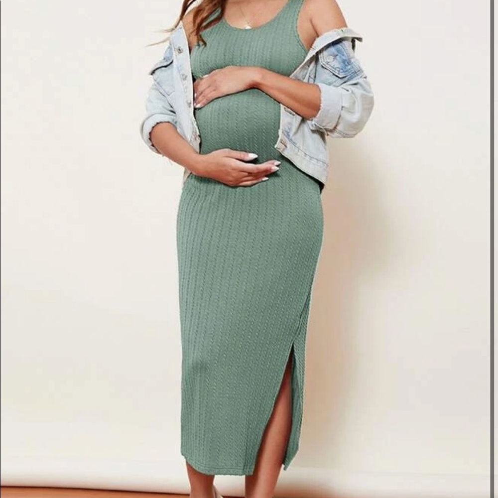 Sage green maternity midi dress